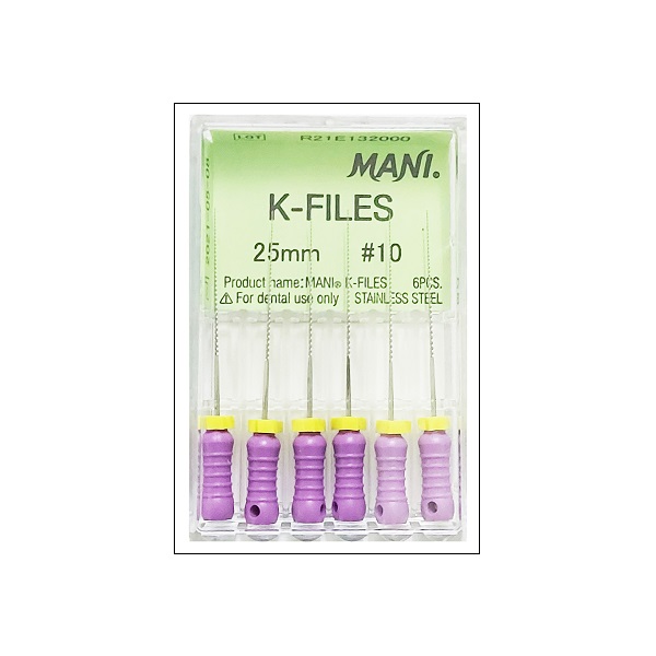 Mani K File Dental Instrument Pack of 6 Files #10 (25mm)